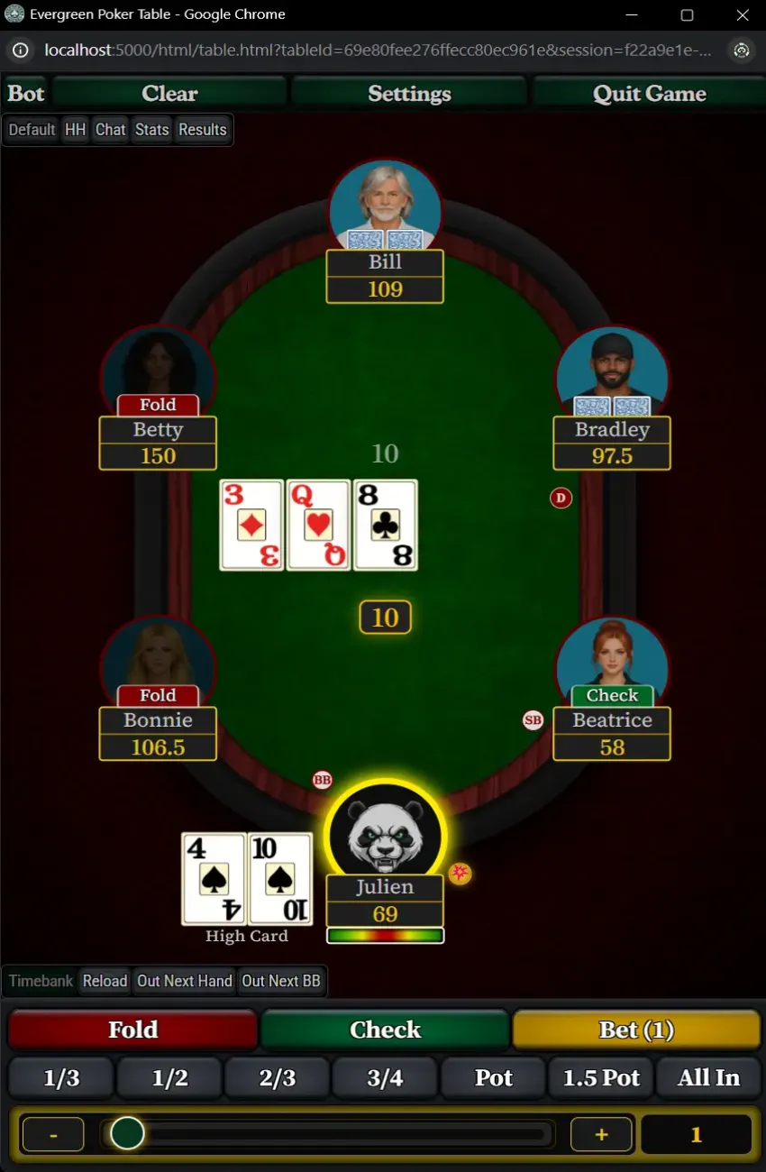Poker table gameplay view